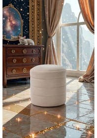 Resim Lüks Cnc Çizgili Yuvarlak Puf Makyaj Masası Pufu Dekoratif Ayak Uzatma Bej Model Kahverengi 