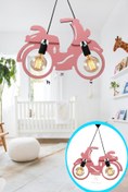 Resim Nurnivus Scooter Motor Bisiklet Avize Sarkıt Modern Rustik Dekoratif Genç-çocuk Odası Pembe Motosiklet Lamba 