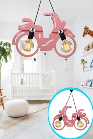 Resim Nurnivus Scooter Motor Bisiklet Avize Sarkıt Modern Rustik Dekoratif Genç-çocuk Odası Pembe Motosiklet Lamba 