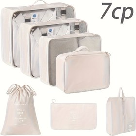 Resim 7 Parça Gri Twill Seyahat Düzenleyici Set - Büyük Kapasiteli, Dayanıklı Polyester Saklama Çantaları İç Çamaşırı, Ayakkabılar & Daha Fazlası İçin - Elde Yıkanabilir, Çok Renkli Paketleme Küpleri Verimli Bagaj Düzenlemesi İçin, Seyahat Bagajı 