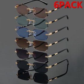 Resim 6'lı Paket Y2K Retro Klasik Moda Çerçevesiz Kadın ve Erkek Gözlüğü - Gradyan Renk Seçenekleri, UV400 Koruması, Hafif ve Dayanıklı, Mezuniyet Sezonu, Düğün Fotoğrafçılığı ve Günlük Kıyafetler İçin Mükemmel, Şık Gözlük, Modern Gözlük, güneş gözlüğü, çerçevesiz gözlük 