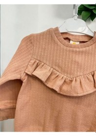 Resim Zekids Kız Çocuk Pamuklu Fırfır Detaylı Taytlı Takım-14295 Kahverengi 