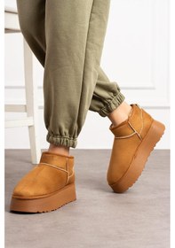 Resim Shoetek Lelnon Kadın Bot İçi Kürklü Kalın Tabanlı Taba Süet Taba Suet 