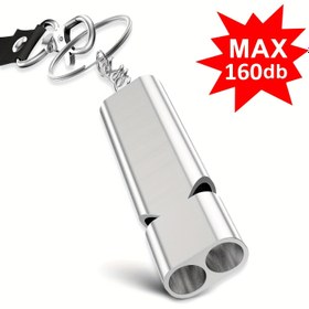 Resim 1x Yüksek Desibel 160dB Çift Delikli Alüminyum Alaşımlı Hayatta Kalma Düdüğü Anahtarlık - Şık Siyah, PU Kaplamalı, Kararmayan, Kamp, Yürüyüş & Acil Kurtarma için İdeal, Funky Punk Tarzı 