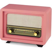 Resim Ahşap Retro Nostaljik Radyo Beyoğlu Model Pembe Renk Şarjlı Pil+Adaptörlü Otantik Çarşı