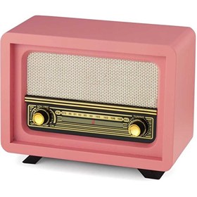 Resim Ahşap Retro Nostaljik Radyo Beyoğlu Model Pembe Renk Şarjlı Pil+Adaptörlü 