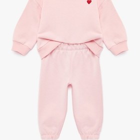 Resim Koton Uzun Kollu Bisiklet Yaka Şardonlu Nakış Detaylı Eşofman Takımı - 2'li Set Pembe 6smg10136ak Gül 