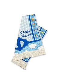 Resim İsme Özel Desenli Dijital Baskılı Çocuk Seccadesi Mavi 