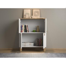 Resim Nora Bohem Konsol Ayakkabılık Çok Amaçlı Dolap Mutfak Dolabı 90 Cm 4 Kapaklı Atlantik Çam / Beyaz Kahverengi 