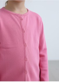 Resim Kız Çocuk Fitilli %100 Pamuklu Düğmeli Hırka Koyu Pembe 