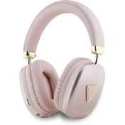 Resim Guess Orjinal Lisanslı PU Metal Üçgen Logolu Kulak Üstü Bluetooth Kulaklık Luxury Dizayn Pembe 