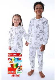 Resim Zuzunga En Sevimli Figürler Özel Kalemi İle Boyanabilir Çocuk Pijama Takımı 12'li Kalem Seti Hediye Beyaz1 Beyaz 