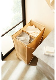 Resim Ocean Home Textile Katlanabilir Bölmeli Beyaz Metal Destekli Naturel Jüt Çamaşır Sepeti 44 x 29.5 x 63 cm 