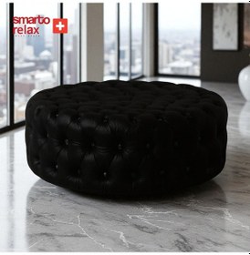 Resim Smarto Relax Puf Evolene Ayaksız Kapitoneli Dekoratif 100x45 Cm Siyah Siyah 