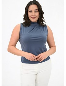 Resim Kadın Büyük Beden Drape Detaylı Dik Yaka Bluz 1851-25 001 