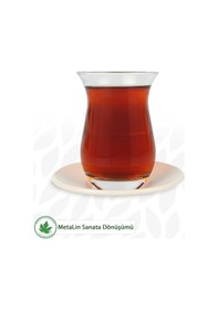 Resim 12'li Metal Çay Tabağı - Krem Krem 