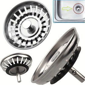 Resim Paslanmaz Çelik Mutfak Lavabo Süzgeci ve Tıka Seti, 18 Delikli Süzgeç Sepeti, Kolay Kurulum, Etkili Atık Filtreleme, Dayanıklı, Bulaşık Makinesi Güvenli, Gıda İle Temas Yok 