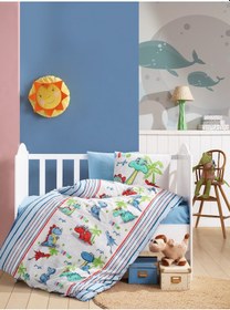 Resim Cotton Box Flanel Bebek Nevresim Takımı Dino Mavi 