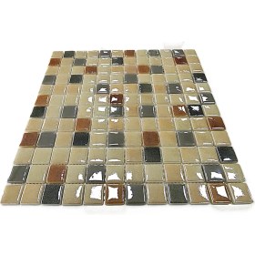 Resim MozaiKristaL Tüm Yüzeyler Için 25X25MM. Krem-Kahve-Gri Mix. 31,5X31,5CM. Fileli Cam Mozaik. ( 1 M2 Lik Paket ) 
