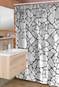 Resim KARO DESIGN Taş Duvar Desenli Su Geçirmez Banyo Ve Duş Perdesi 