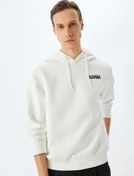 Resim Pamuk Karışımlı Şardonlu Slogan Baskılı Kapşonlu Sweatshirt 
