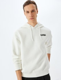 Resim Pamuk Karışımlı Şardonlu Slogan Baskılı Kapşonlu Sweatshirt 