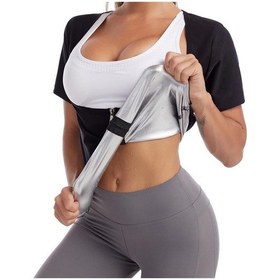 Resim Gümüş Kadın Sauna Gömlek Kısa Kollu Kilo Kaybı Sıcak Eşofman Zayıflama Spor Yelek Vücut Şekillendirici Egzersiz Yelek Üst Spor Sauna Kazak Gümüş 