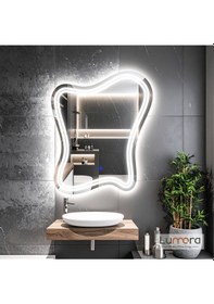 Resim Mariont Beyaz Led'li Lazer Kumlamalı Lavabo & Banyo Aynası Dokunmatik Sensörlü 90 X 70 Cm Cm 