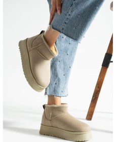 Resim Kadın Mini Süet Içi Kürklü Yüksek Kalın Taban Kışlık Bot & Bootie Bej 