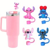 Resim DISNEY Ürünü - 1 Adet Disney Stitch Sevimli Karikatür Saman Kapağı - Yeniden Kullanılabilir Plastik Kapak İçin İçecek Pipetleri ve Şişe Parti Süslemeleri 