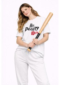 Resim Sevgili Kombini Her Beast His Beauty Oversize Çift Tişört Unisex Beyaz 