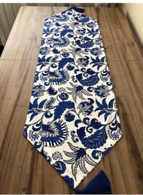 Resim Mavi Batik Çiçek Desenli Runner Çok Renkli 