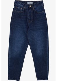 Resim Breeze Kız Çocuk Jean Pantolon Cepli Düğmeli 9-14 Yaş, Koyu Mavi KOYU MAVİ 