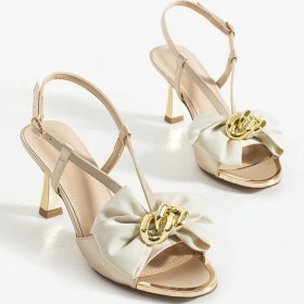 Resim Kadın Fiyonk Detaylı Topuklu Sandalet Varen - Altın Altın 