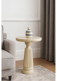 Resim Doğal Ahşap Mantar Sehpa Krem Renk Tekli Yan Sehpa Modeli Beyaz 