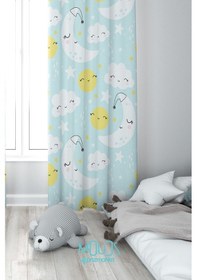 Resim Uyku Desenli Fon Perde Çocuk Ve Bebek Odası Süet Dijital Baskılı Ekstrafor Büzgü Tek Kanat Çok Renkli 