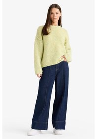 Resim Defacto Yün Karışımlı Bisiklet Yaka Oversize Fit Triko Kazak F3256ax25wngn597 Yeşil-gn597 