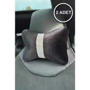 Resim Siyah Düz Kadife Gümüş Dik Şeritli Boyun Yastığı 2 Adet 
