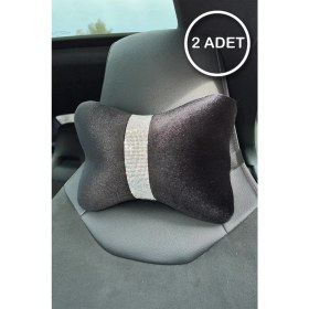 Resim Siyah Düz Kadife Gümüş Dik Şeritli Boyun Yastığı 2 Adet 