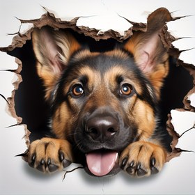 Resim 4'ü 1 Arada Dinlenen Alman Çoban Köpeği Sticker, Duvarlar, Buzdolapları, Tuvaletler vb. İçin - Sevimli Alman Çoban Köpeği Alsace Sticker 