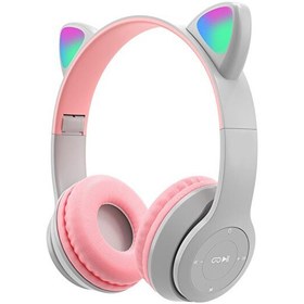 Resim P47M Sevimli Renkli Kedi Kulak Gri Bluetooth Kulaklık 