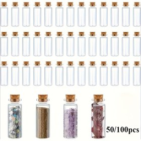Resim 50/100 adet mantarlı küçük cam şişeler, DIY mini cam kavanozlar, sanat el işleri sergileme ve parti dekorasyonu için (10ml) 