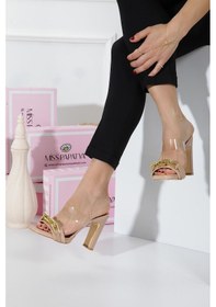 Resim Bellny Krem Taş Detaylı Kalın Taban Topuklu Terlik Krem 