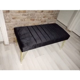Resim Modern Çizgi Model Puf Ayakucu Bench Gold Metal Ayak 90 Cm Siyah 