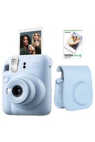 Resim Fujifilm Instax Mini 12 Mavi Fotoğraf Makinesi 10'lu Film ve Deri Çantalı Seti 
