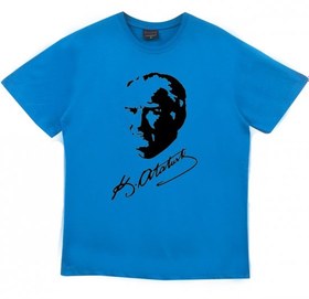 Resim Gazi Mustafa Kemal Atatürk Baskılı T-shirt MAVİ 5XL 