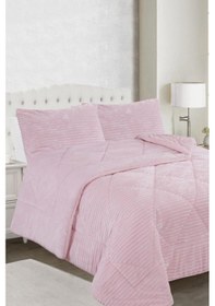 Resim Ece Stripe Çift Kişilik Pelüş Yatak Örtüsü Pudra Pudra 