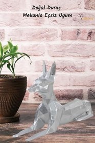 Resim Dekoratif Köpek Biblo Heykel El Yapımı Doberman Hediyelik Süs Eşyası Gümüş Renk 12 X 22 cm, visdekodoberman1 