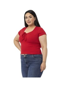 Resim Disentis Büyük Beden Yarım Kollu Göğüste Bağcık Detaylı Kaşkorse Kırmızı Body-kırmızı Kırmızı 