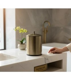 Resim İsaoğlu Yapı Antik Gold Eskitme Çöp Kovası Retro Banyo Çöp Kovası Kulplu 